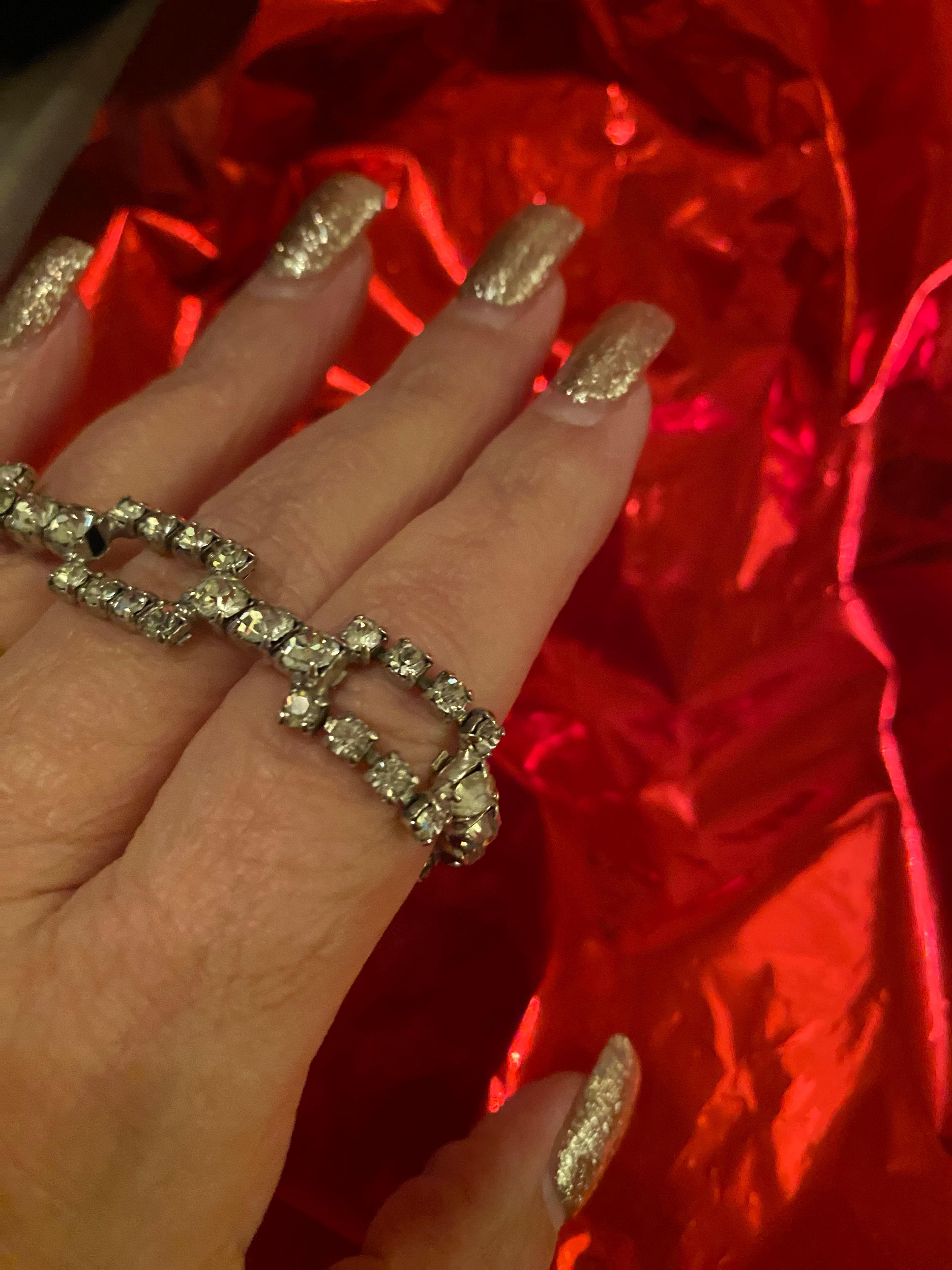 Vintage rhinestone silver bracelet - Image 2