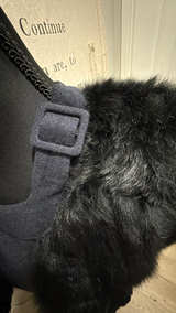 Twinkle Black Wool dress with Open rabbit fur Vest - Image 4