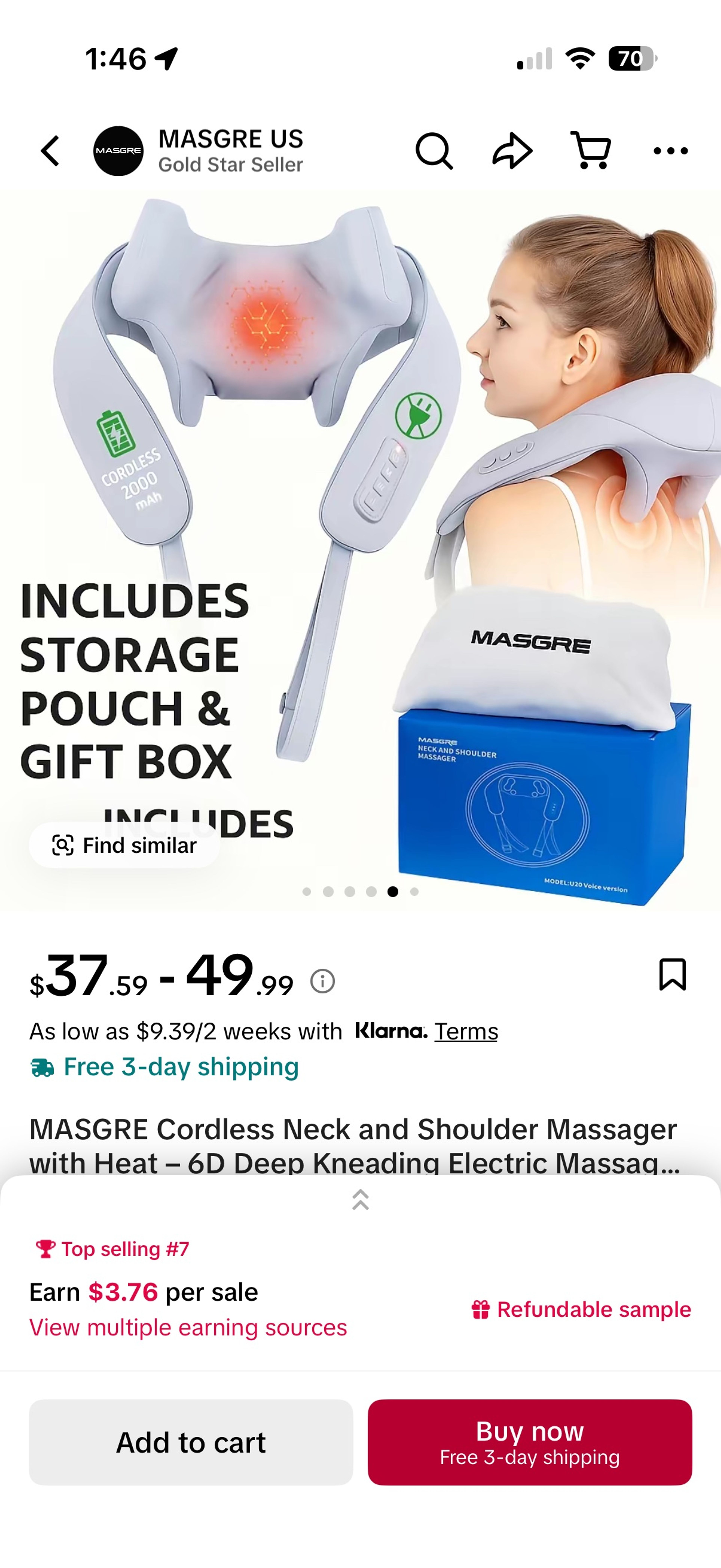 KNQZE Neck Massager with Heat 4D Shiatsu - Image 4