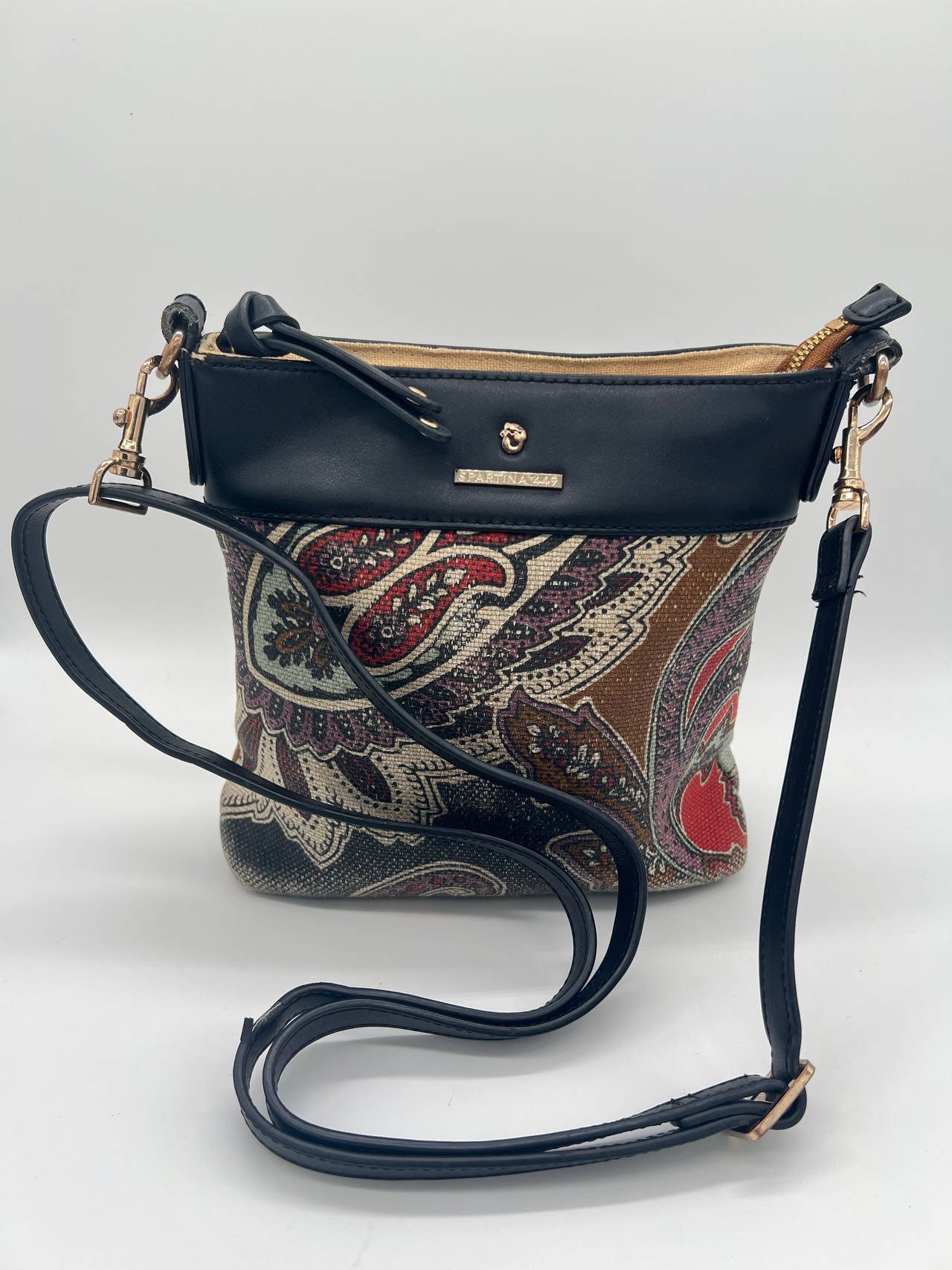 Spartina 449 Daufuskie Island Paisley Linen Leather Crossbody Bag Black Trim