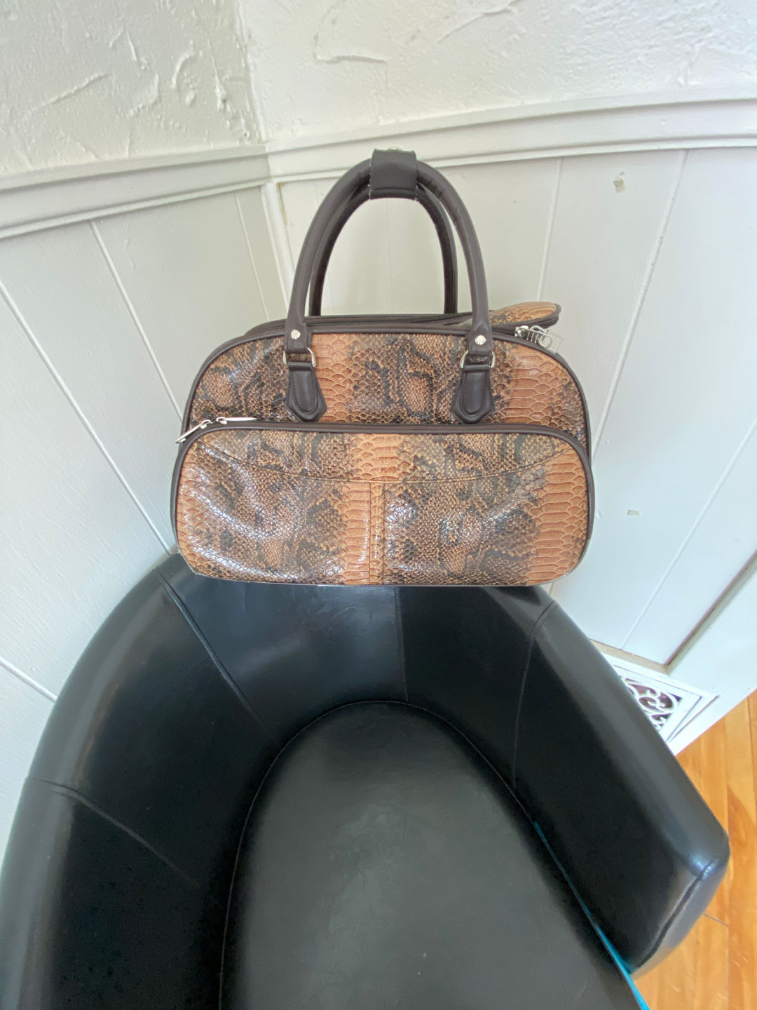 Faux Snakeskin Weekend Travel Bag w Wheels 