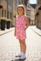 Zunie Girls Pink Daisy Floral Romper - Image 1