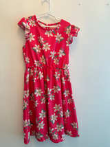 Girls Pink Floral Ruffle Sleeve Dress - Image 1