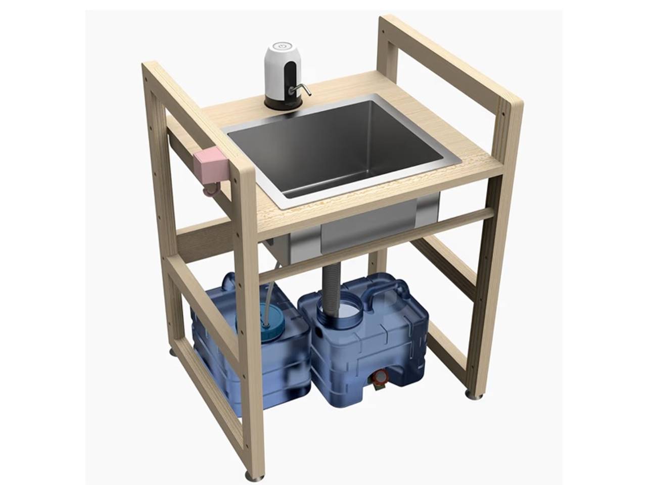Bathroom Sink for Kids, Adjustable Height Small Sink with Solid Wood Stand