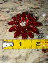 Red Enamel Glitter Poinsettia Christmas Brooch Pin - Image 4