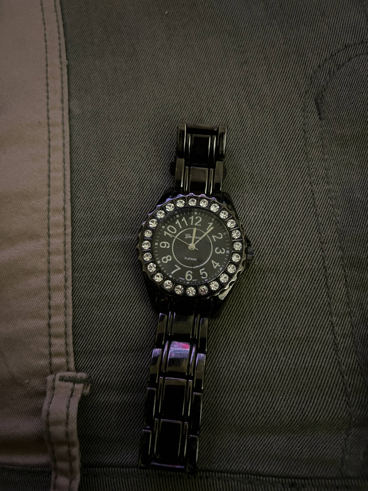 Geneva Platinum Rhinestone Bezel Watch