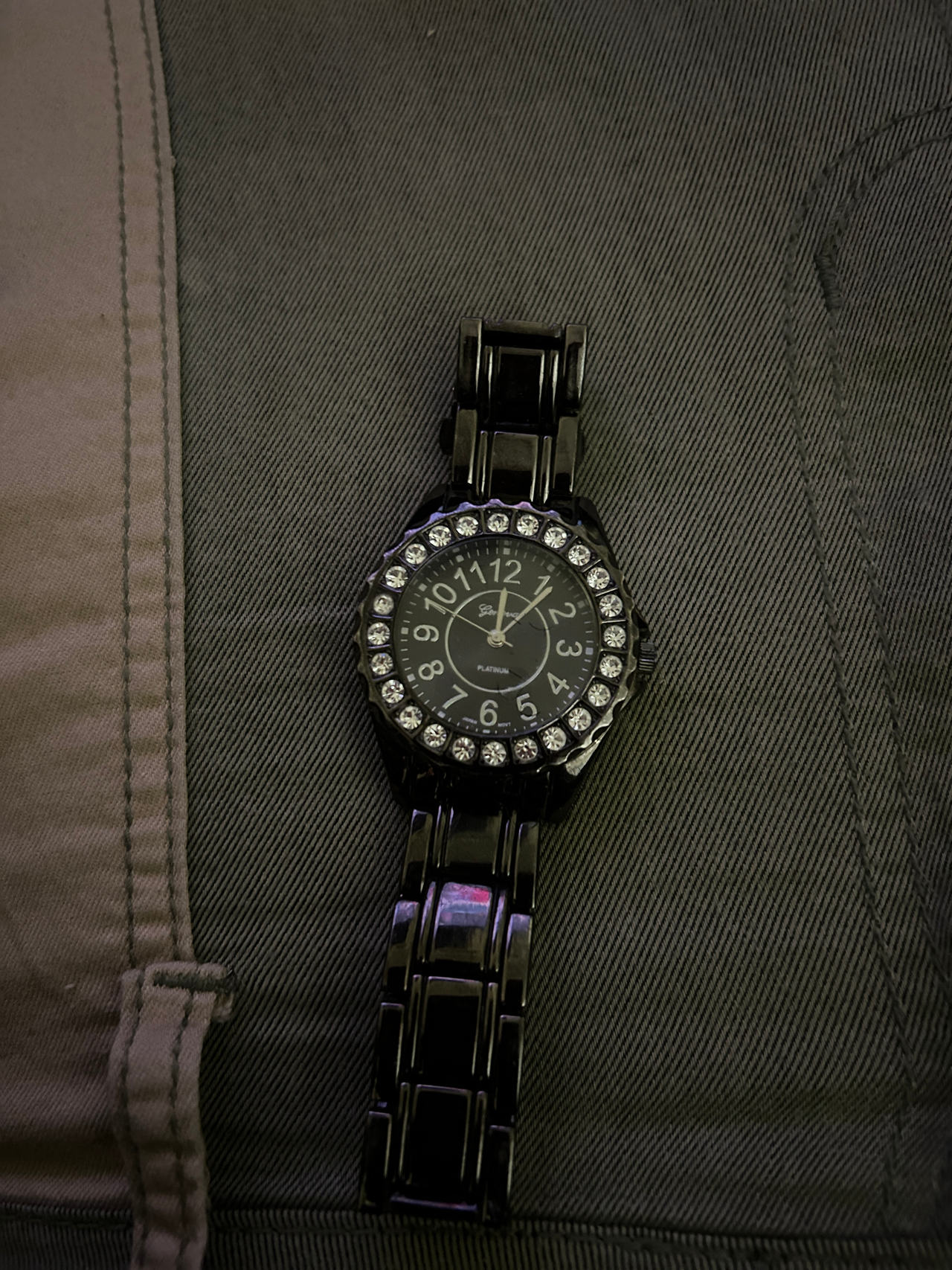 Geneva Platinum Rhinestone Bezel Watch