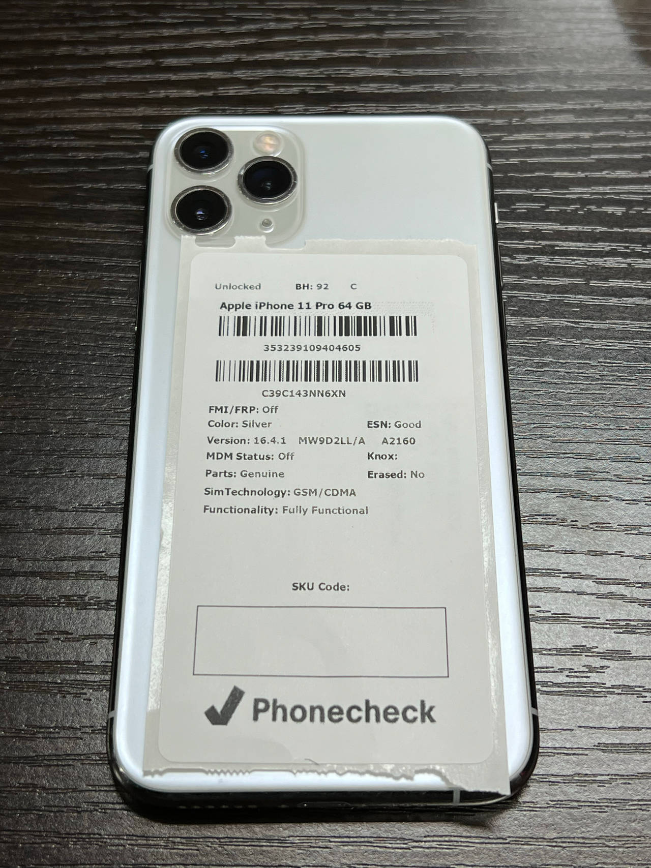 Apple iPhone 11 Pro 64GB Silver unlocked 92% battery health