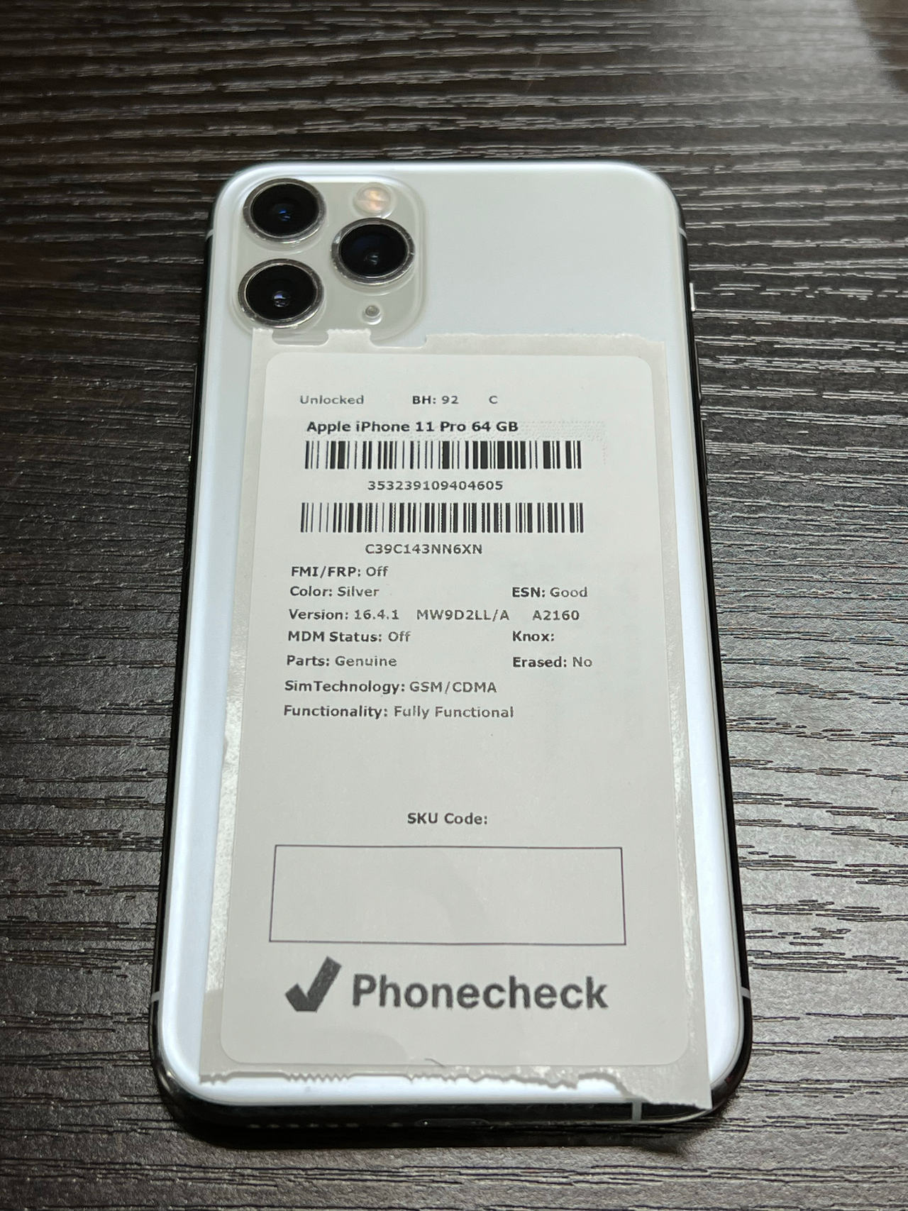 Apple iPhone 11 Pro 64GB Silver unlocked 92% battery health