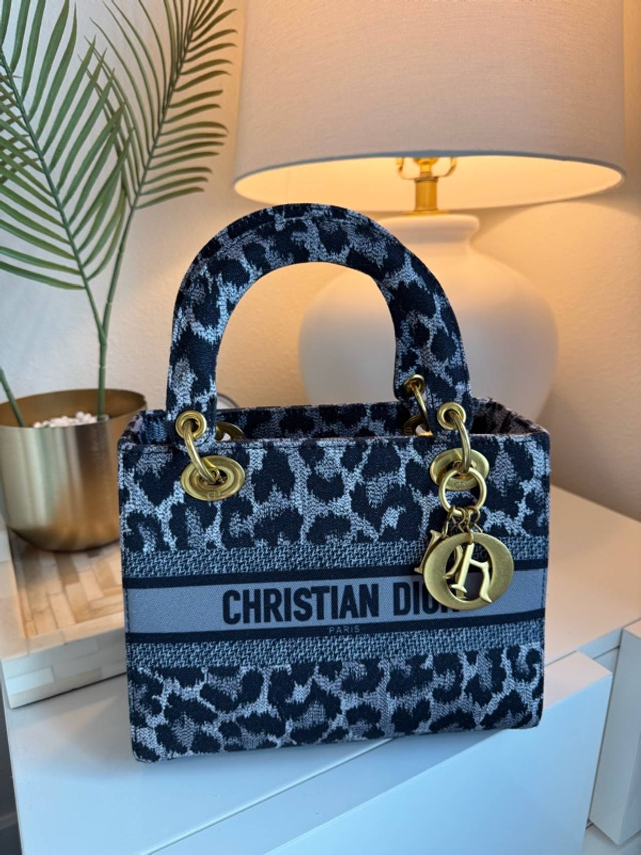 Dior Lady Dior D-Lite Leopard Print Canvas Handbag