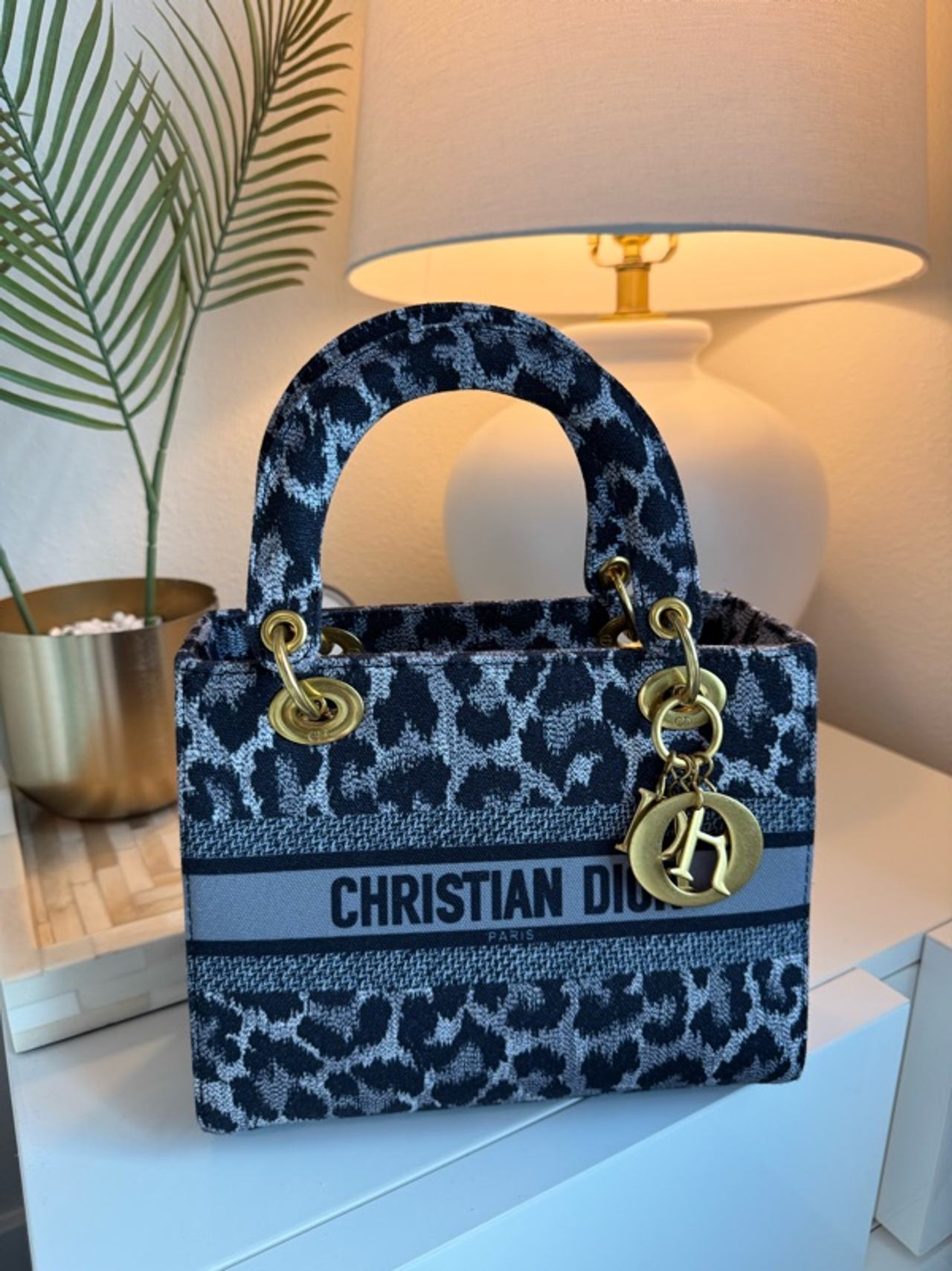 Dior Lady Dior D-Lite Leopard Print Canvas Handbag