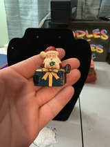 Vintage Santa Claus in Blue Gift Box Christmas Pin Brooch - Image 1