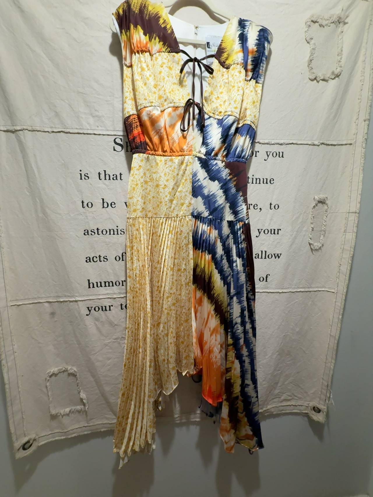 AMUR Milan Pleated Midi Dress Terra Cotta Tie Dye Stripe: 6