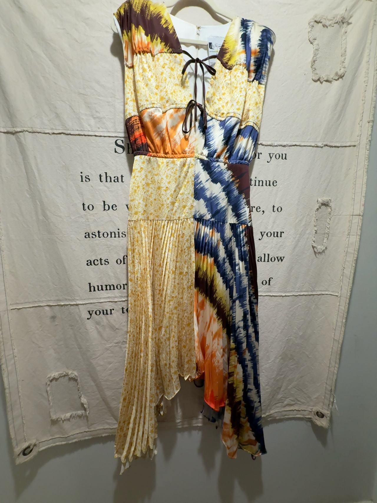 AMUR Milan Pleated Midi Dress Terra Cotta Tie Dye Stripe: 6