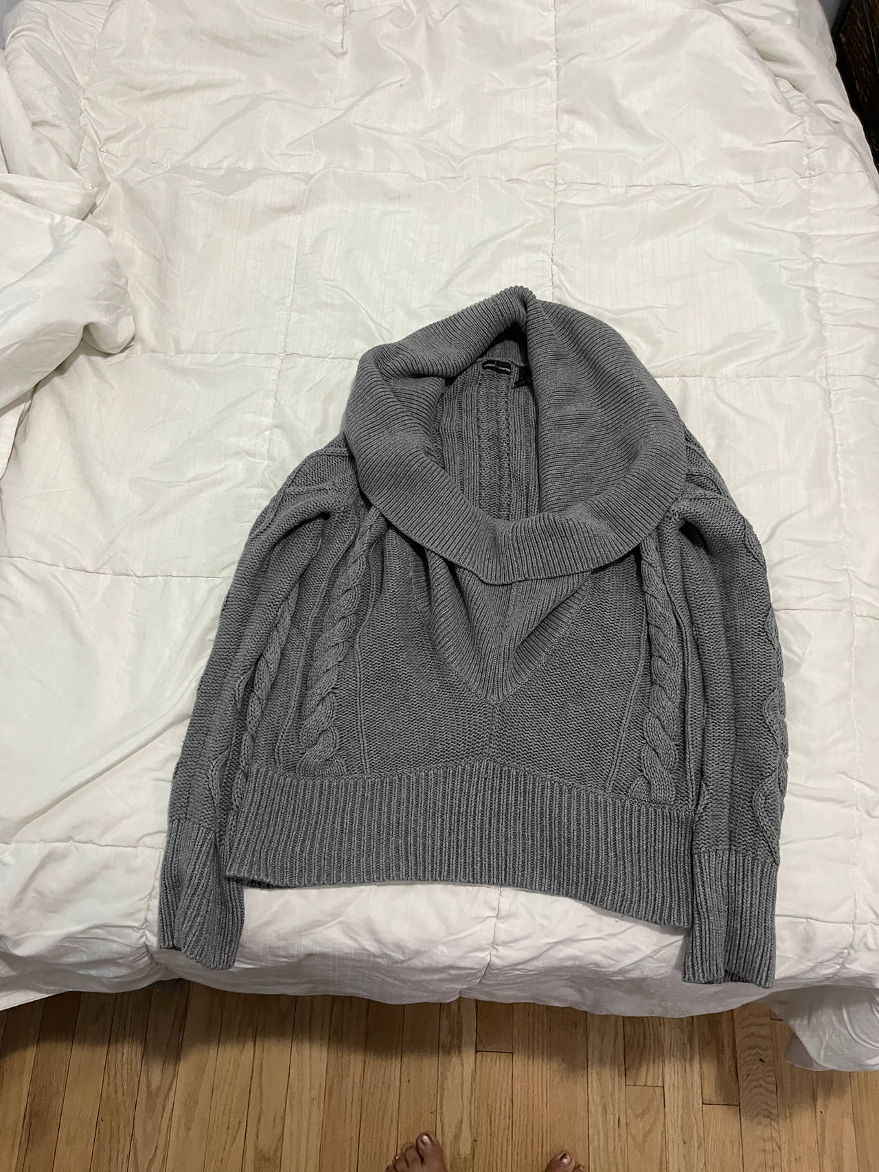 Gray Cable Knit Cowl Neck Sweater