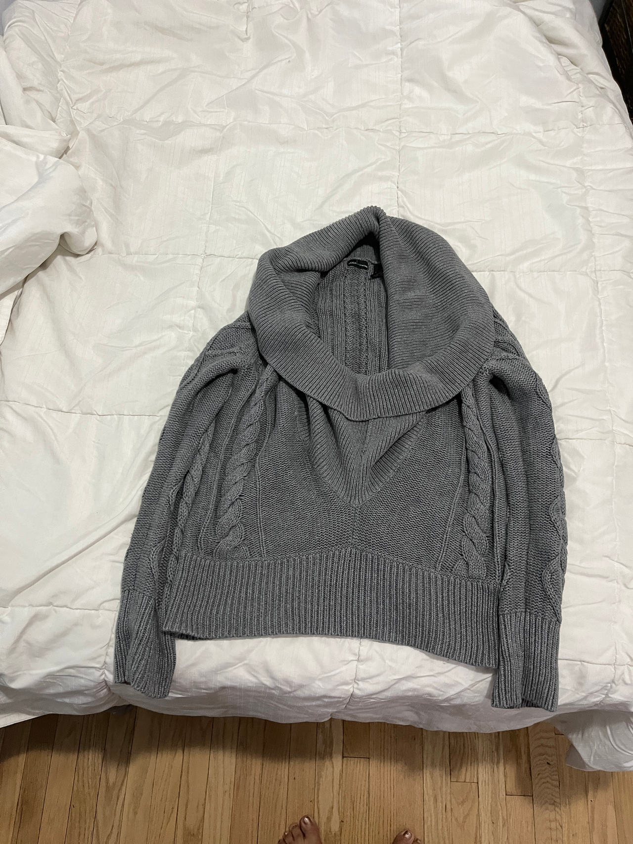 Gray Cable Knit Cowl Neck Sweater