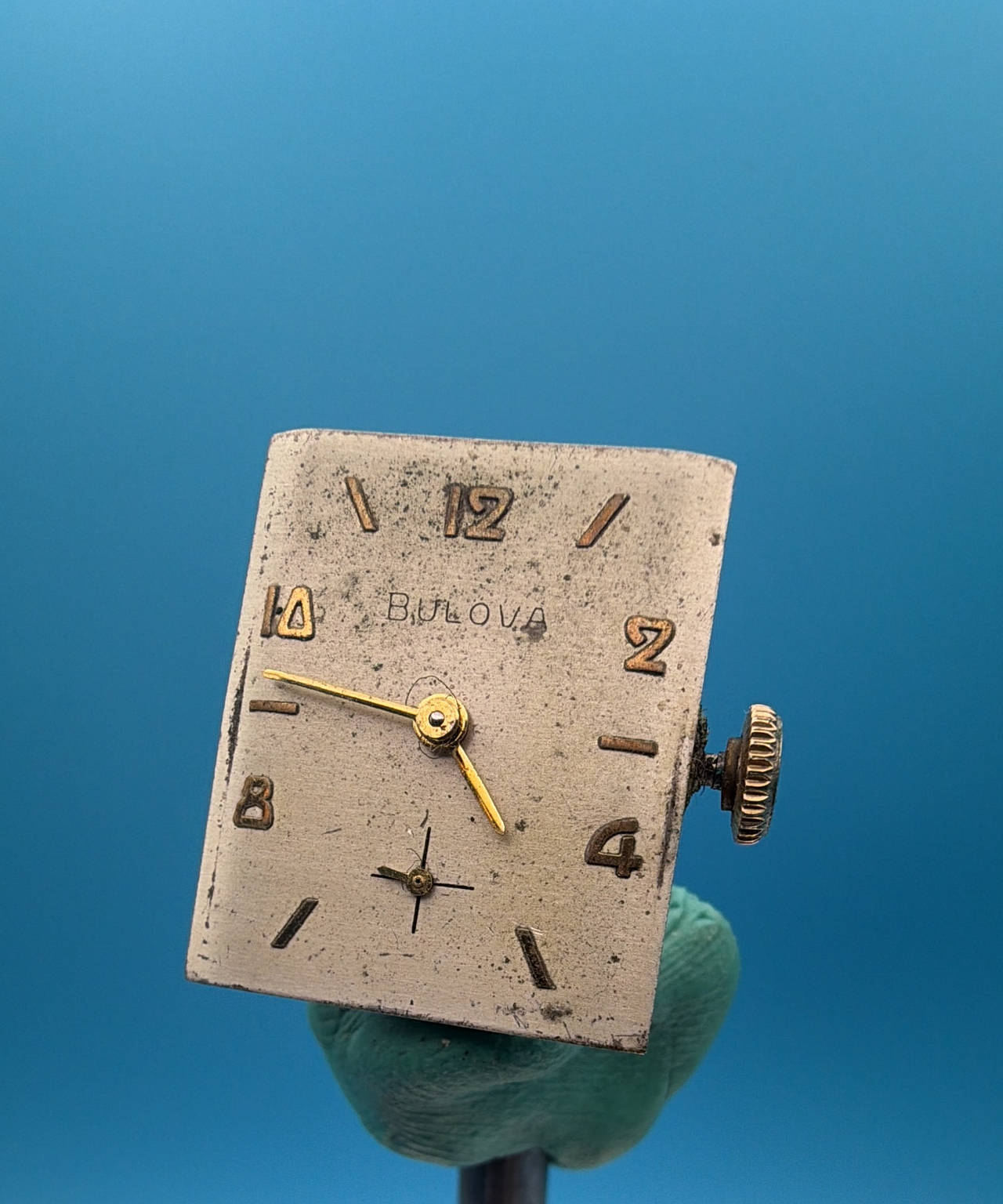 Vintage Bulova Rectangular Watch Movement and Dial signed crown