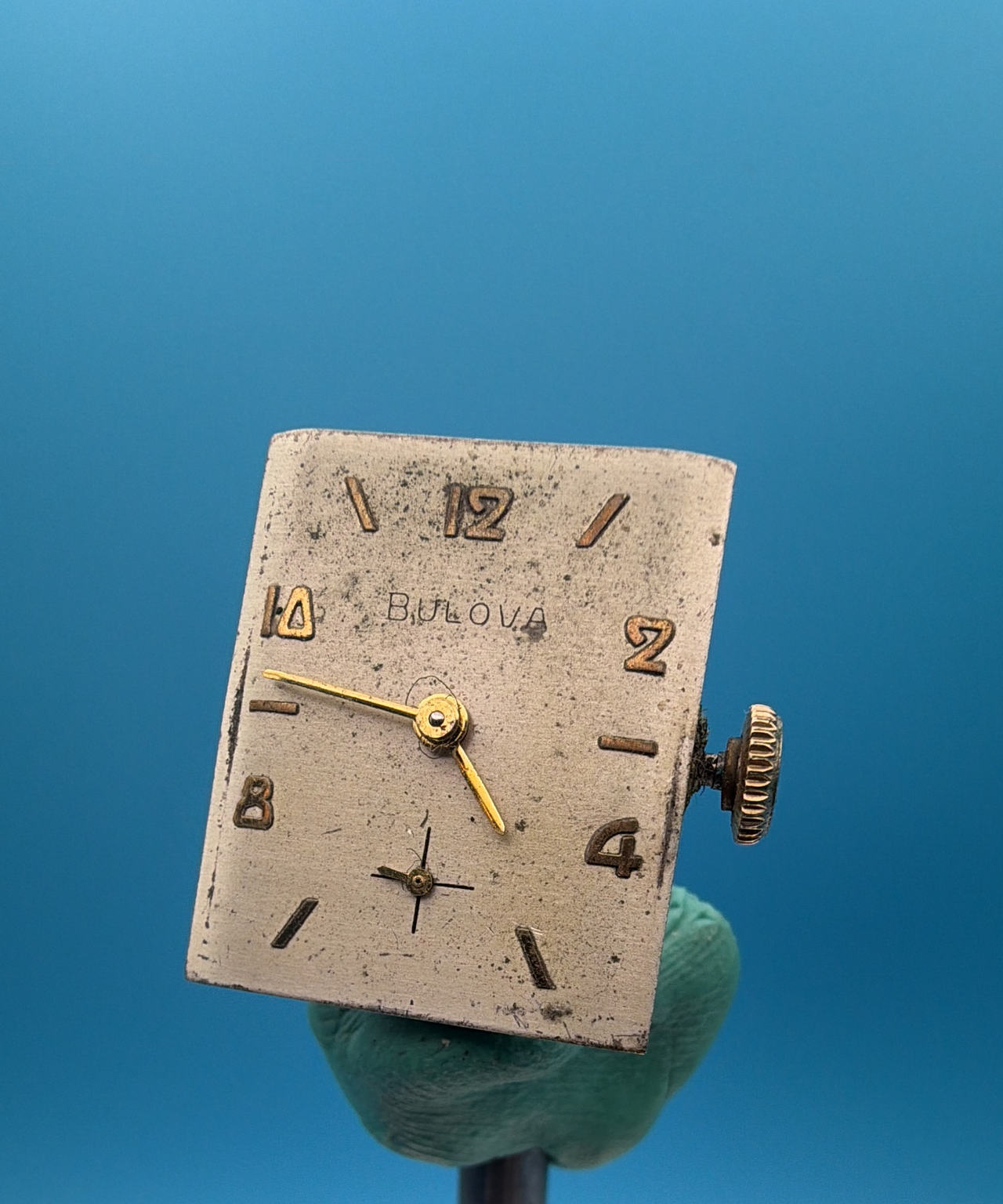 Vintage Bulova Rectangular Watch Movement and Dial signed crown