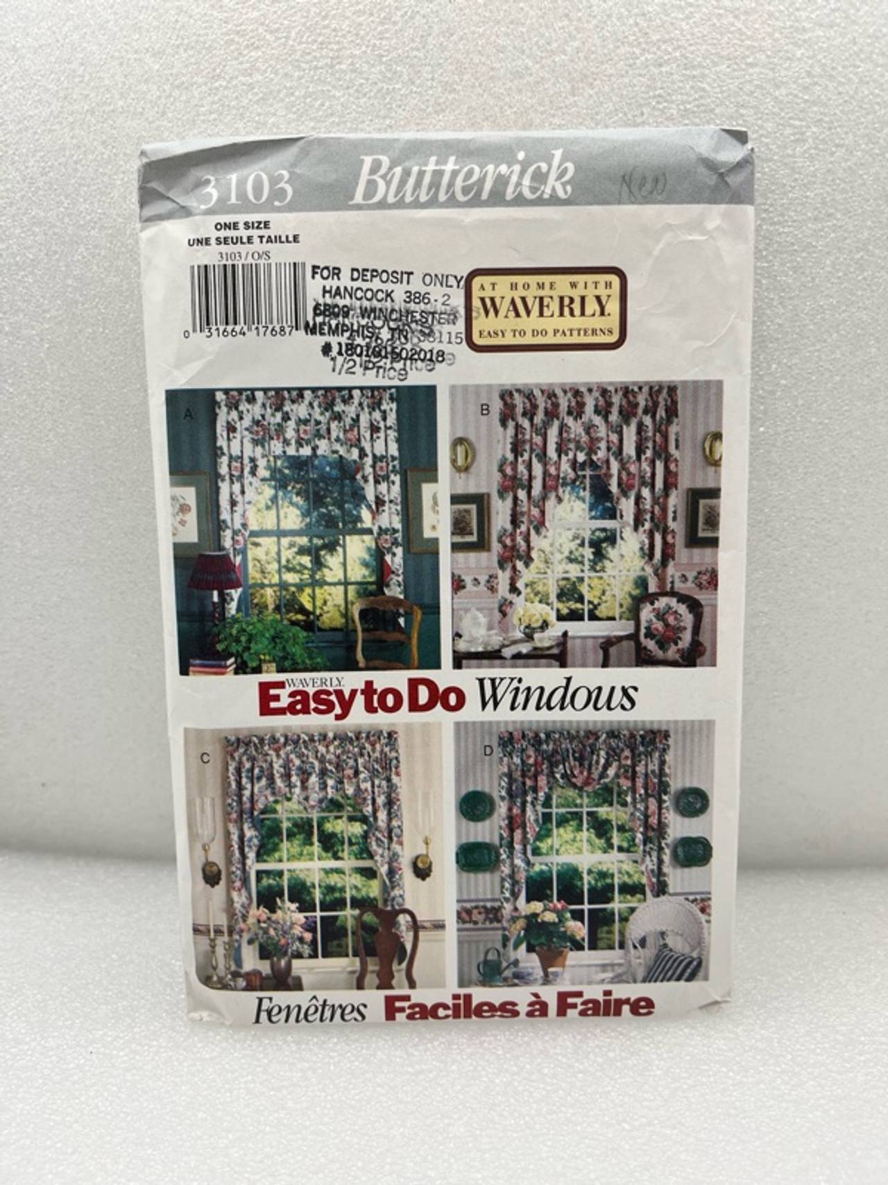 Butterick #3103 Sewing Pattern for Curtain Valances & Jabots