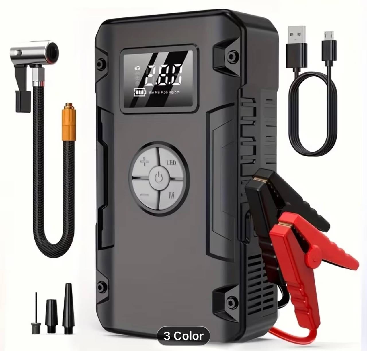 Jump Starter w/ Air Compressor Tire Inflator Portable Power Bank LED Light USB C