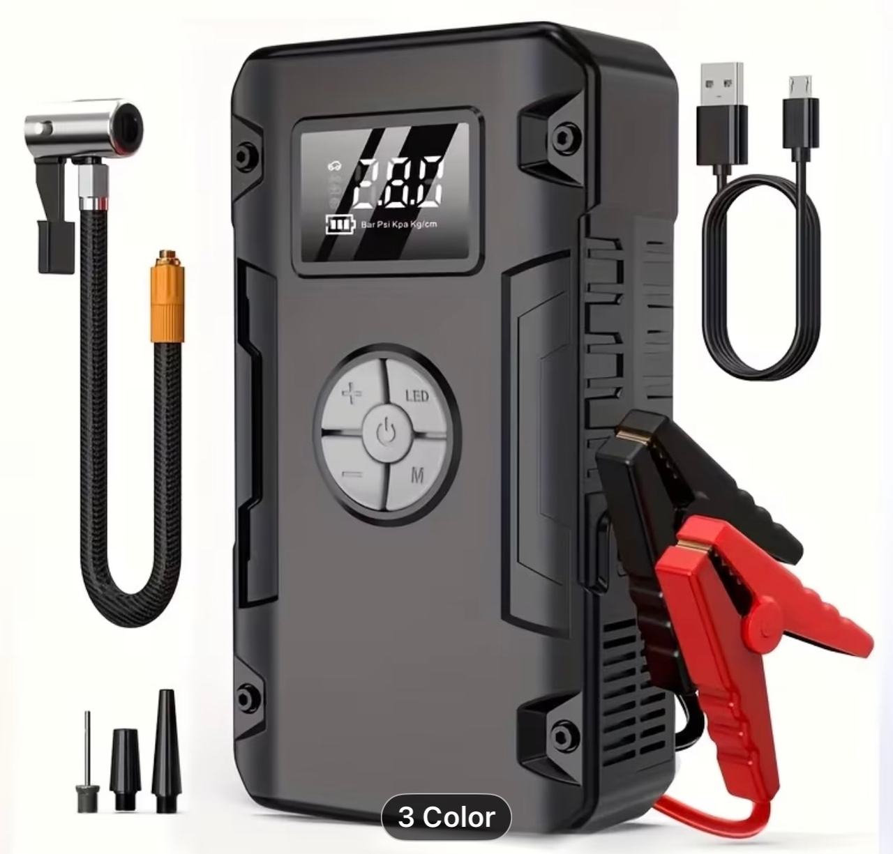 Jump Starter w/ Air Compressor Tire Inflator Portable Power Bank LED Light USB C