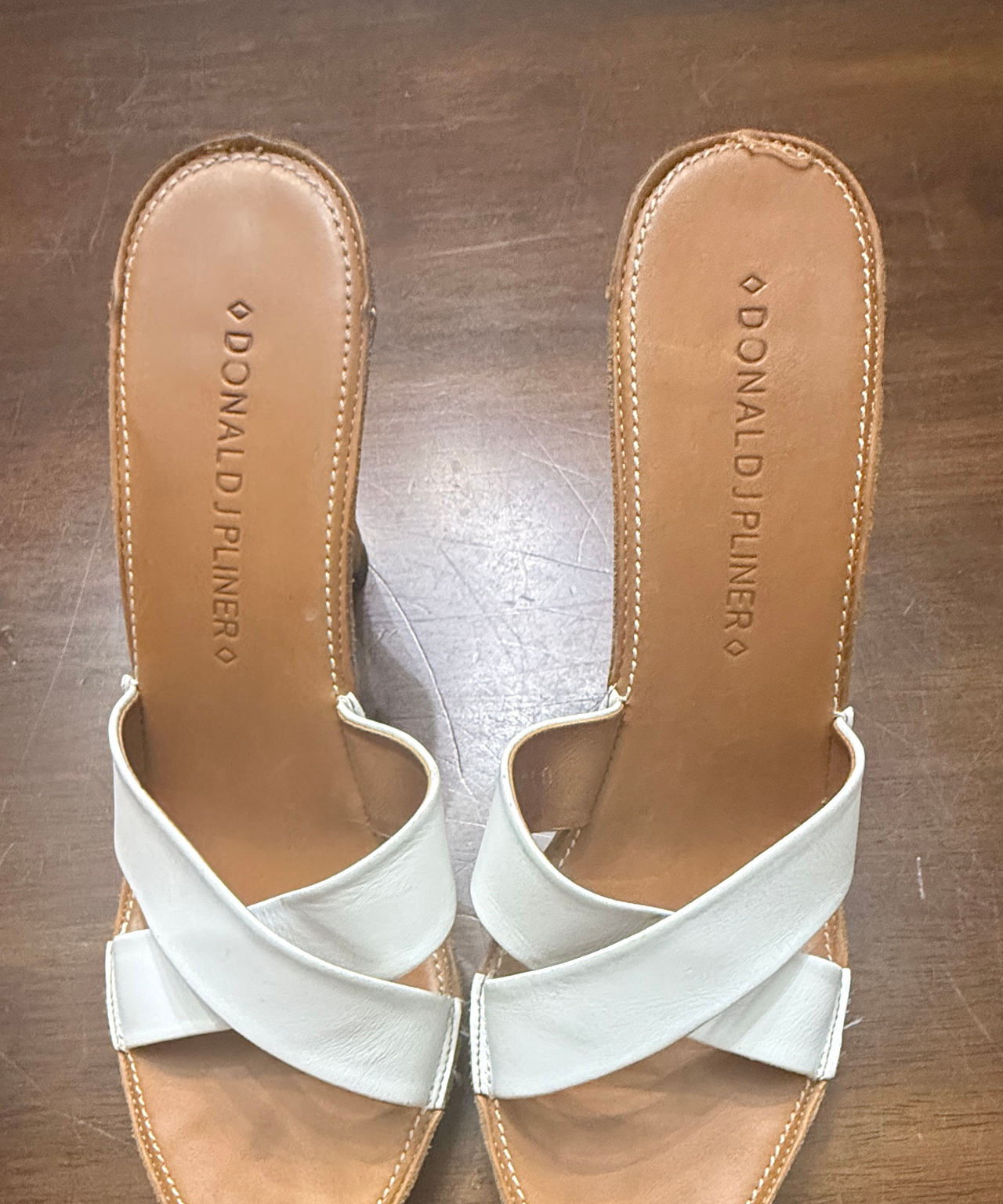 Donald J Pliner White Leather Crisscross Wedge Sandals 8.5