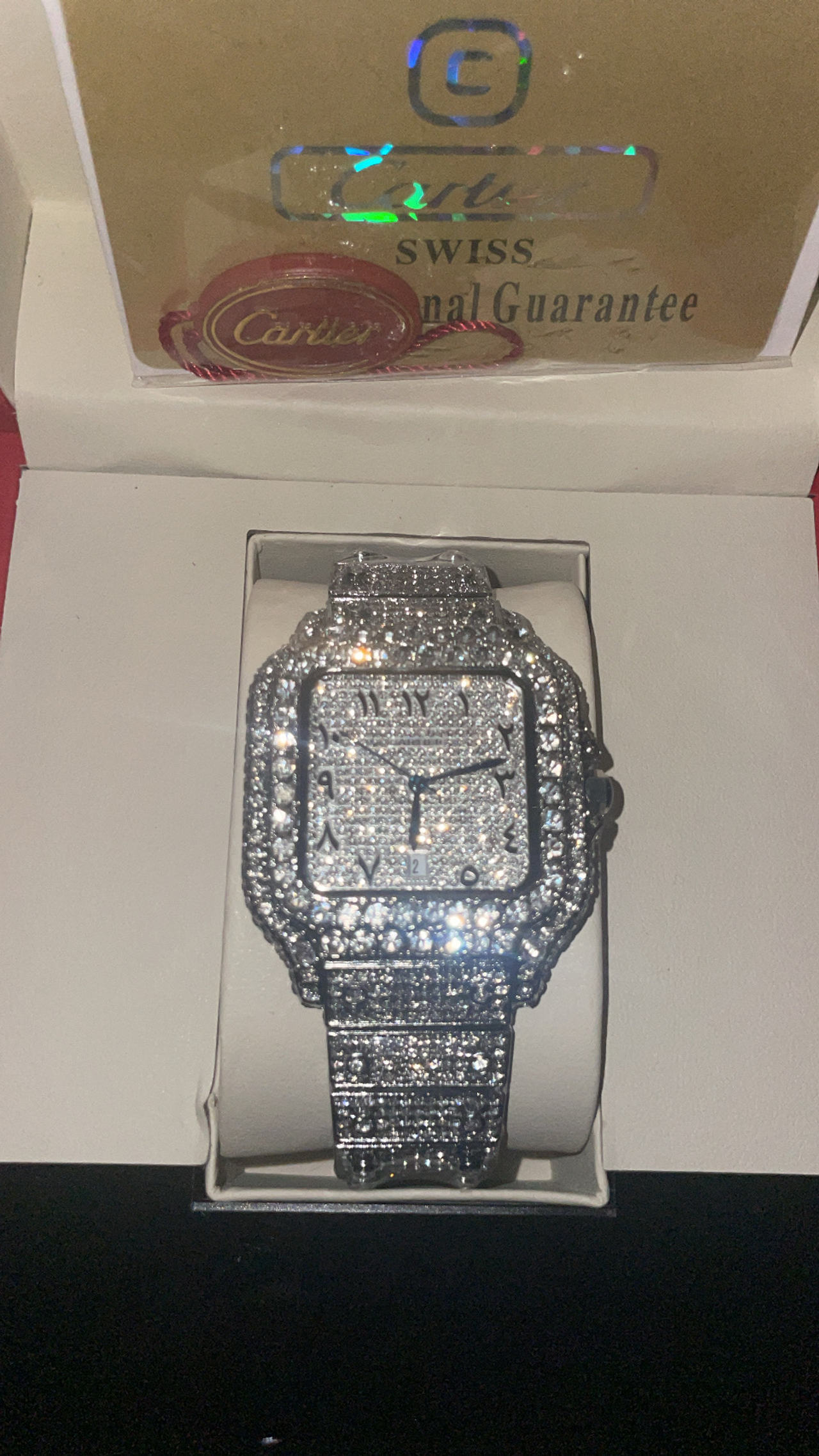Cartier Santos Iced Out Arabic Dial