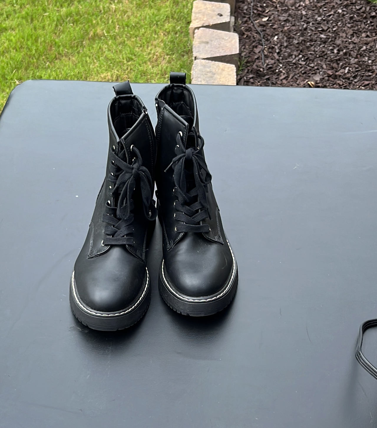 Women's Black Combat Boots with Side Zip