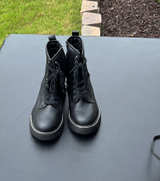 Women's Black Combat Boots with Side Zip - Image 1
