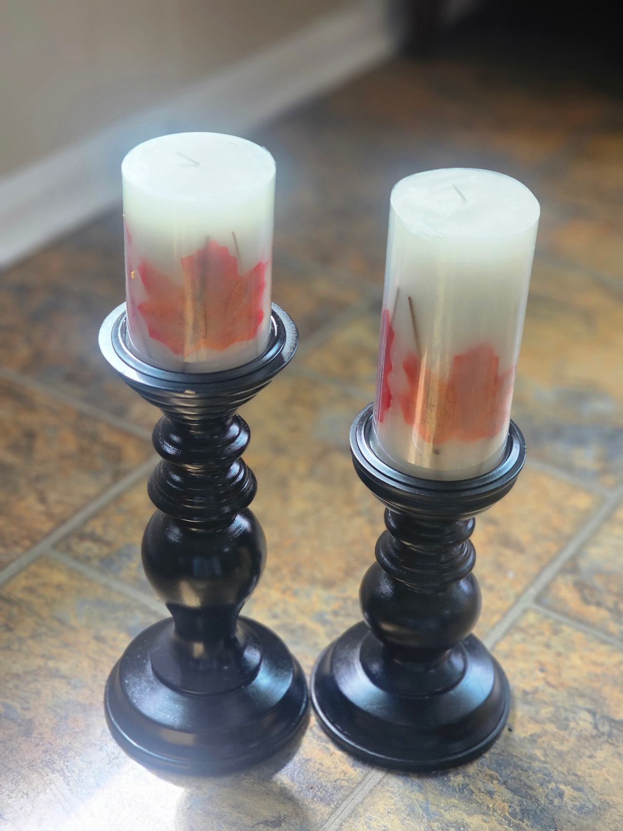 Black Wooden Pillar Candle Holders Set of 2