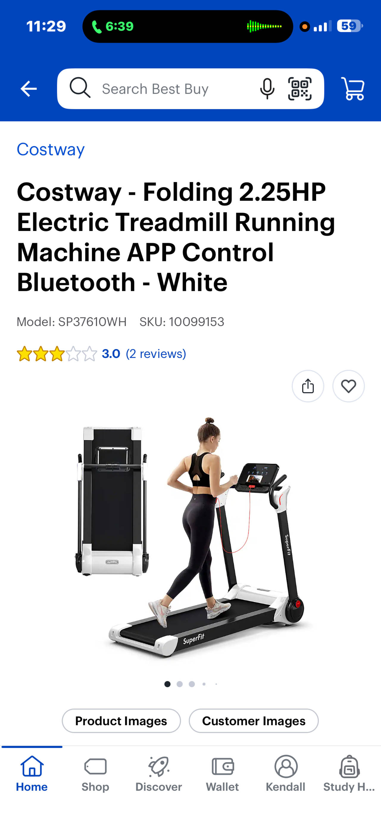 Costway 2.25HP Folding Electric Treadmill with App Control - White