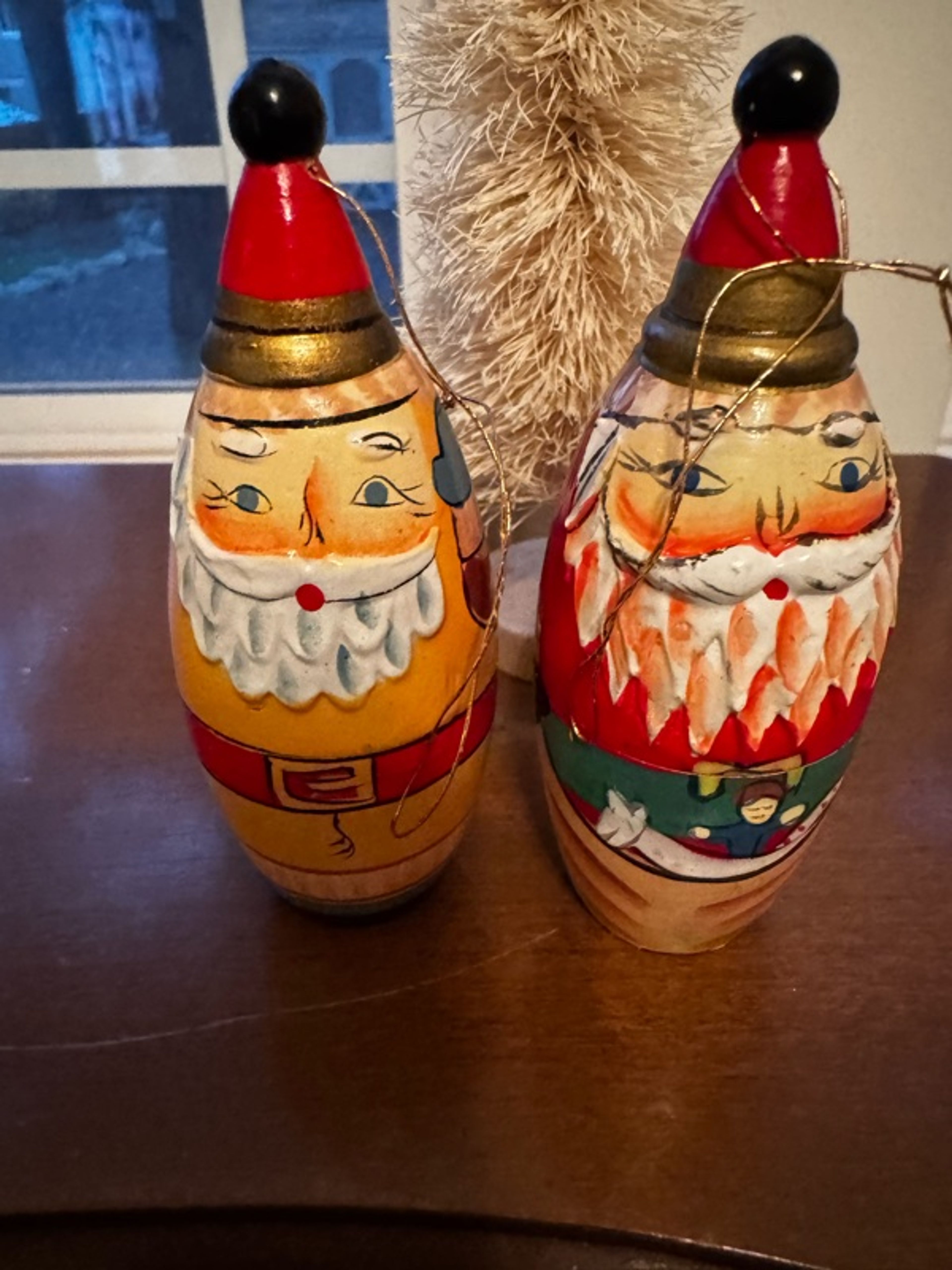 Vintage Russian Nesting Doll Santa Claus Ornaments set of 2 (mini tree is nfs)