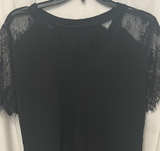 Black Lace Sleeve V-Neck Top - Image 1