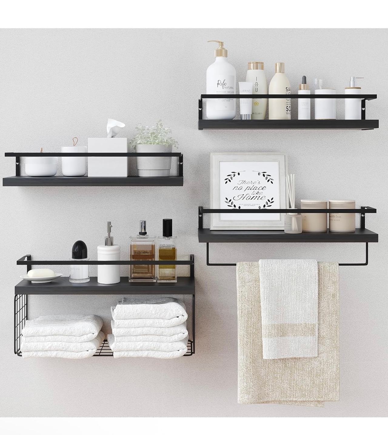 4-Piece Matte Black Floating Bathroom Shelves