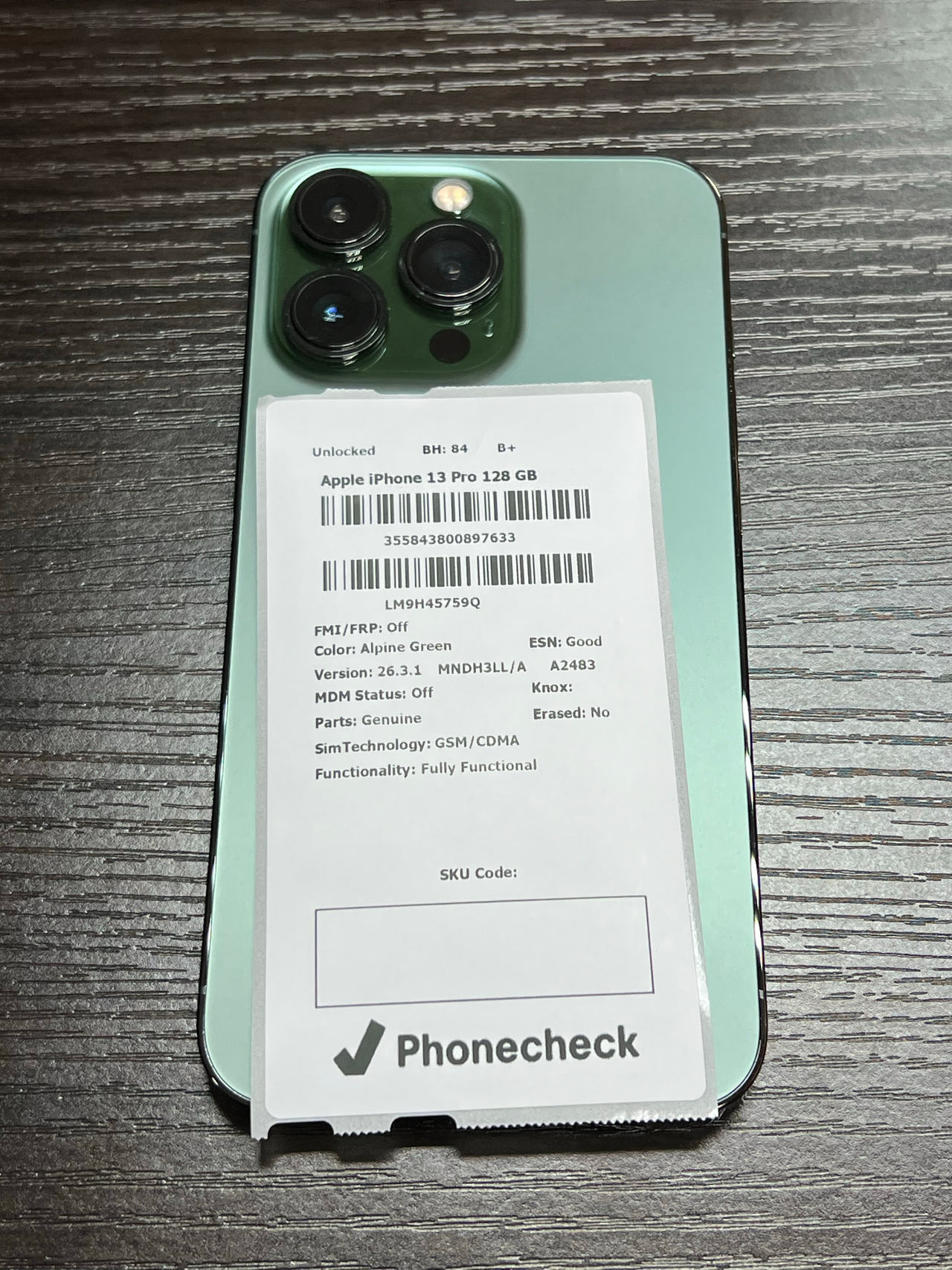 Apple iPhone 13 Pro 128GB Alpine Green unlocked 84% battery health