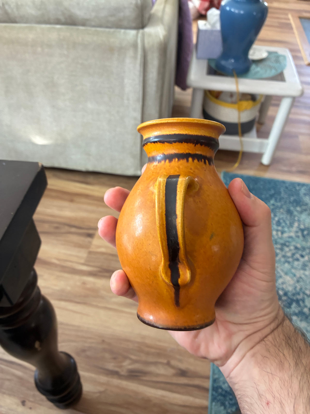Vintage Orange Glazed Pottery Pitcher/Vase