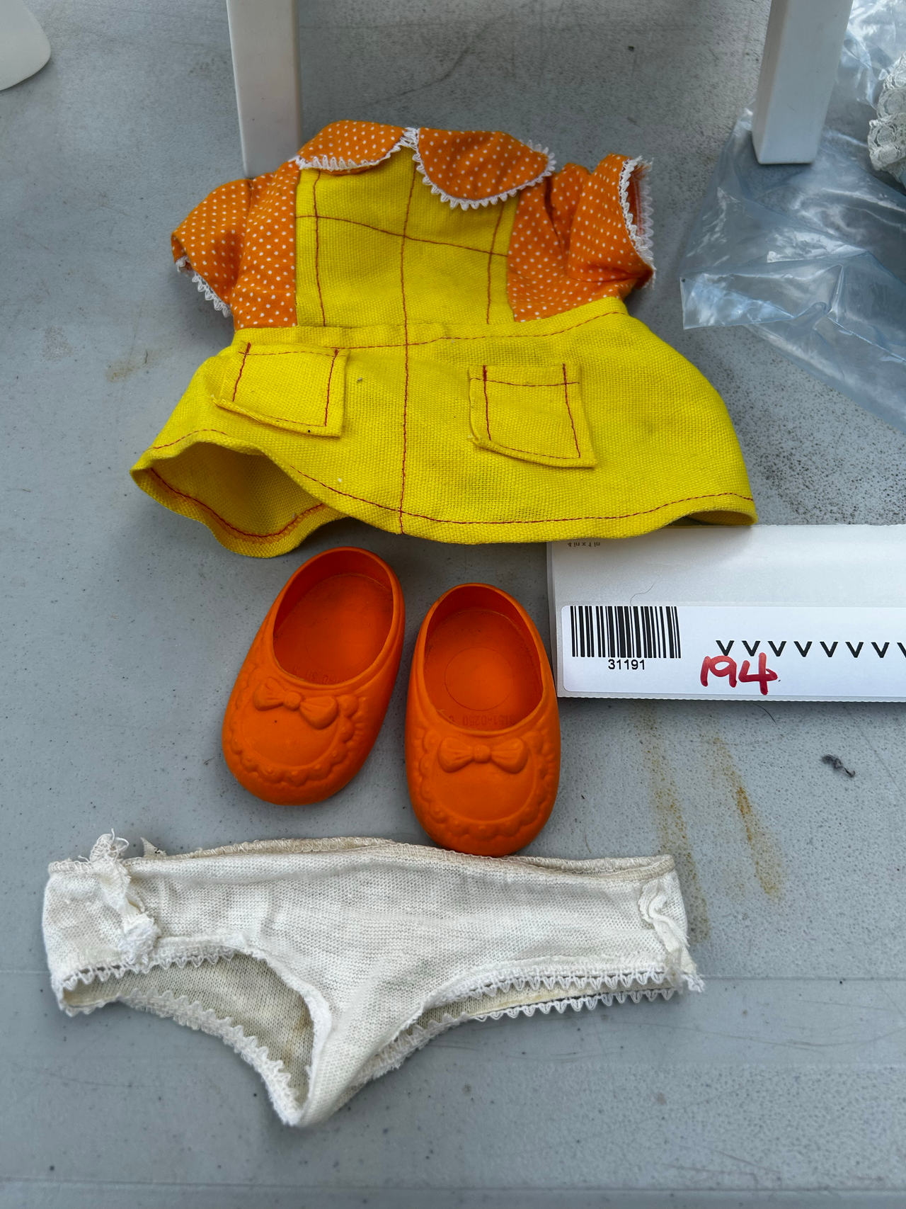 Vintage Ideal Dottie Doll vtg Yellow Jumper Outfit, Undies, and Shoes