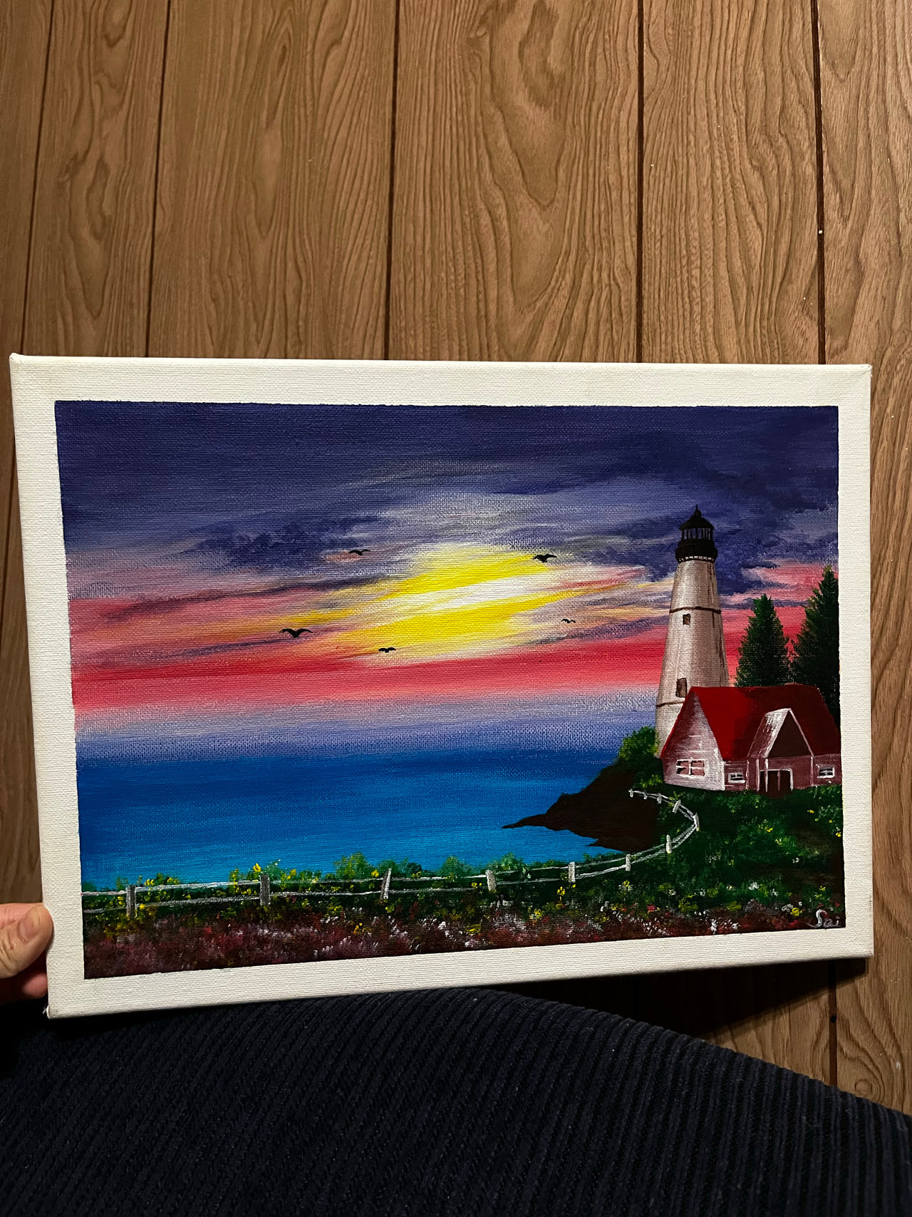 Lighthouse Sunset Landscape Painting
