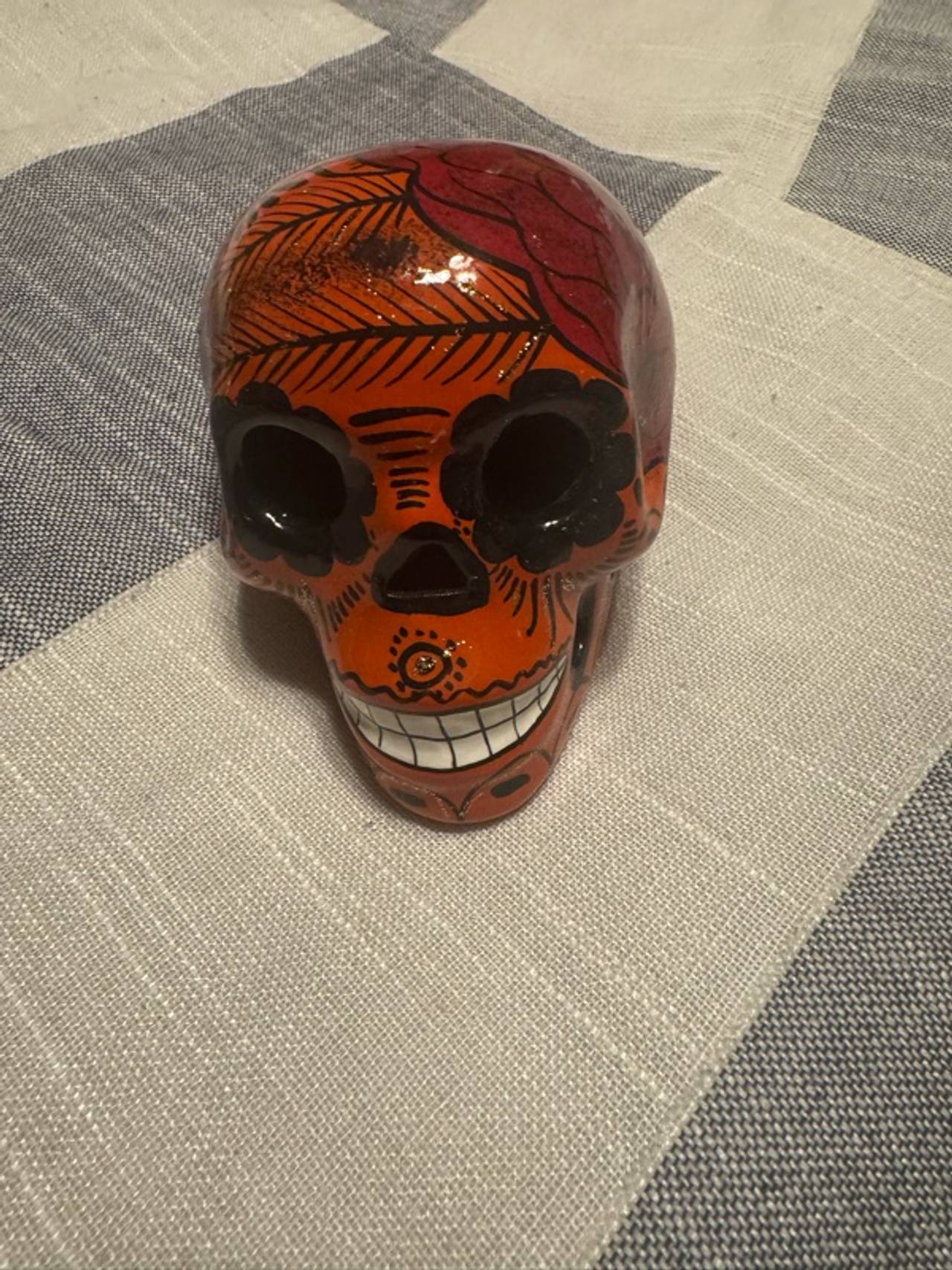 Red Hand-Painted Day of the Dead Sugar Skull
