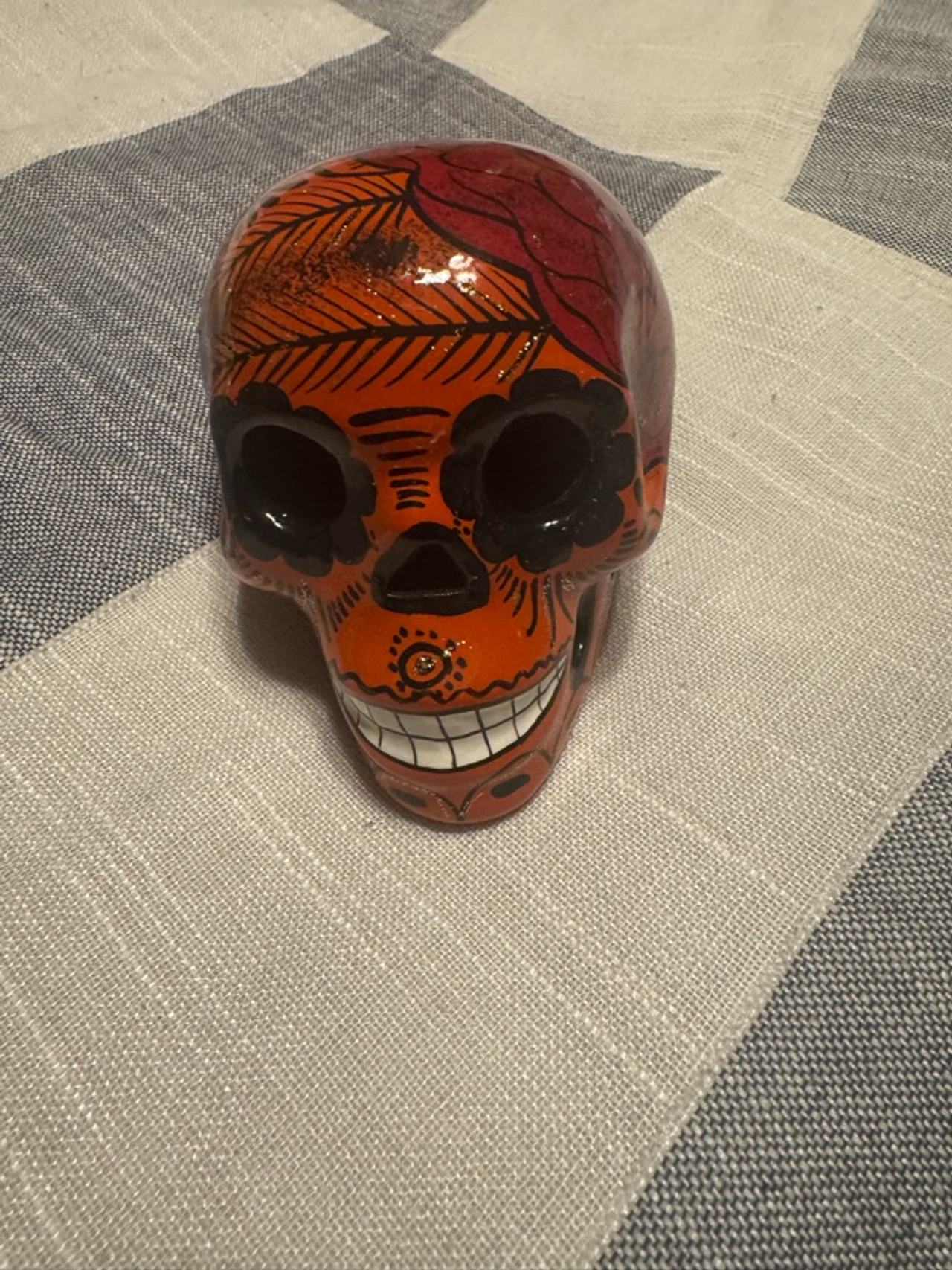 Red Hand-Painted Day of the Dead Sugar Skull