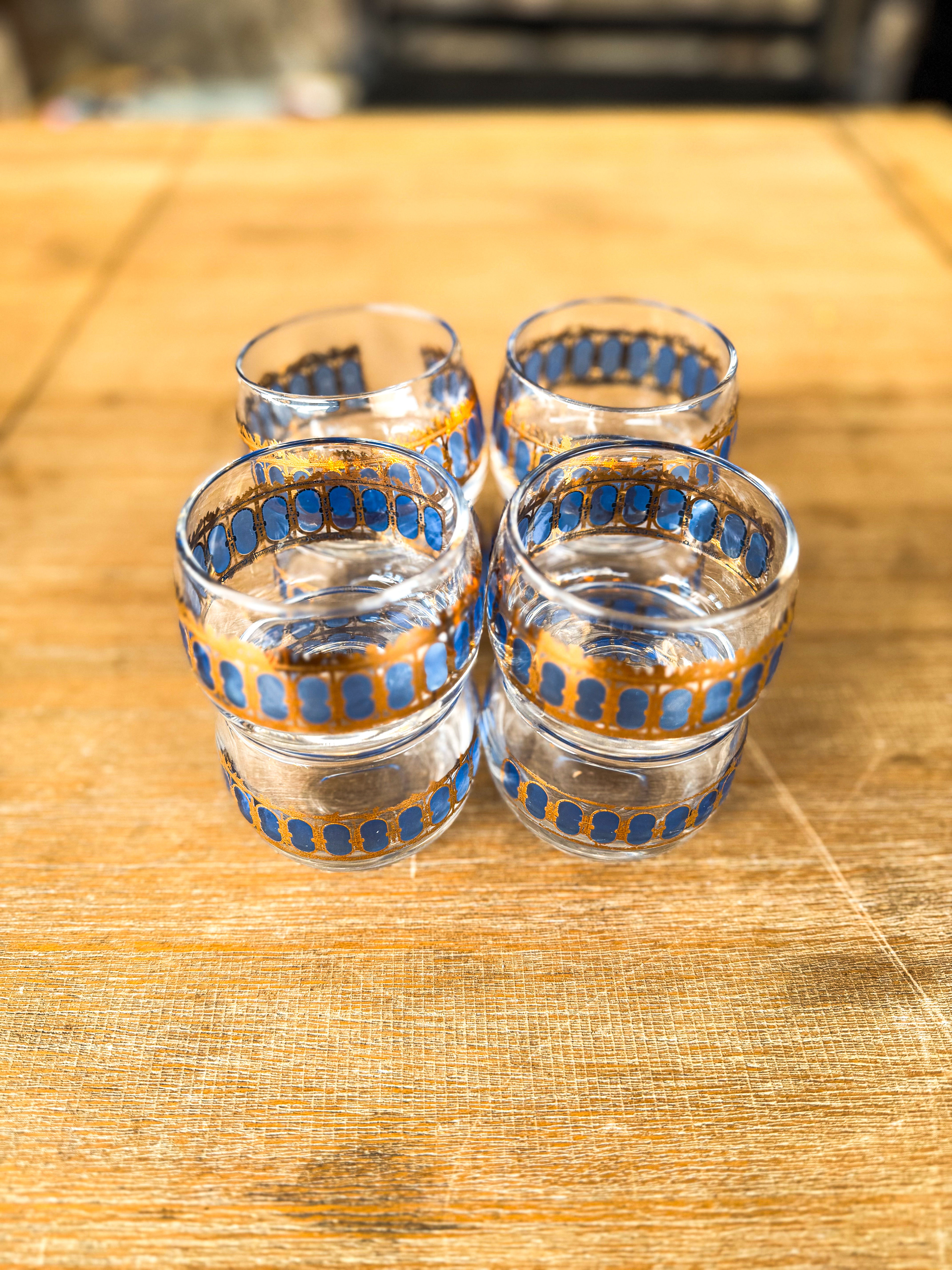 Culver Azure Scroll 22K Gold and Blue Roly Poly Glasses - Image 5