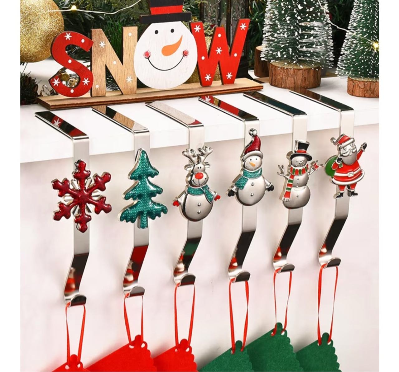 Christmas Stocking Holders for Mantle Set of 6, Weighted Stocking Hangers