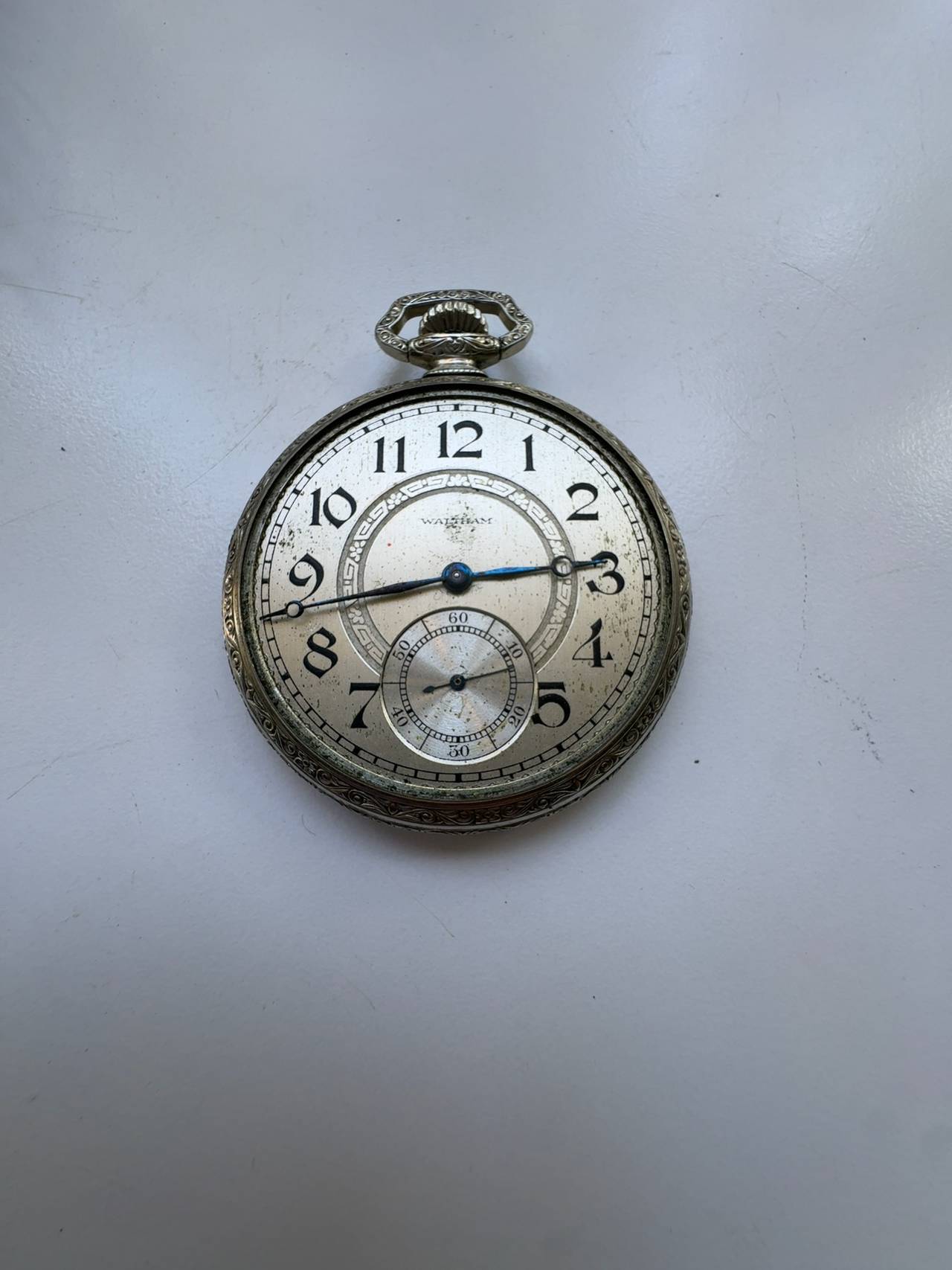 Elgin White Gold Open Face Pocket Watch