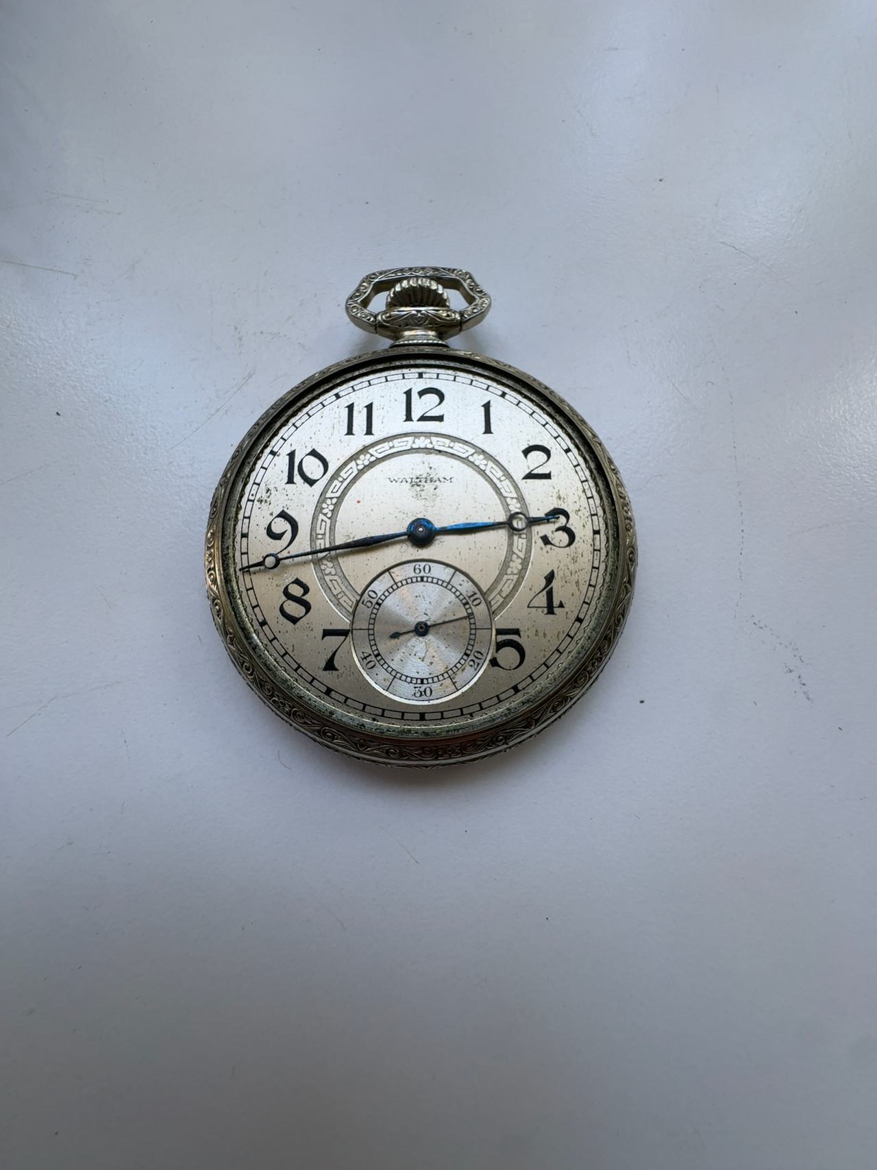 Elgin White Gold Open Face Pocket Watch