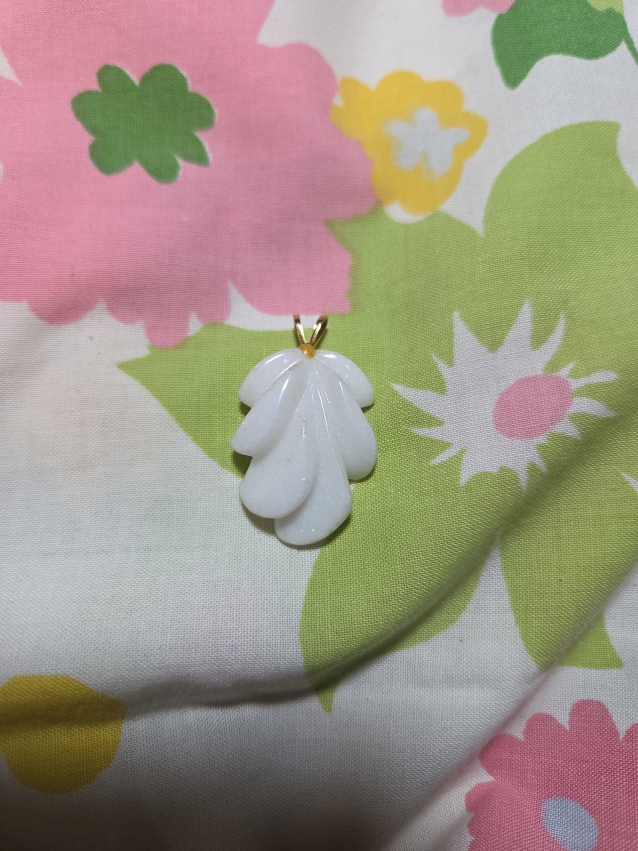Vintage Carved White Jade Leaf Pendant
