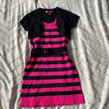 Girls' Pink and Black Striped Sweater Dress with Shrug and Belt - Image 1