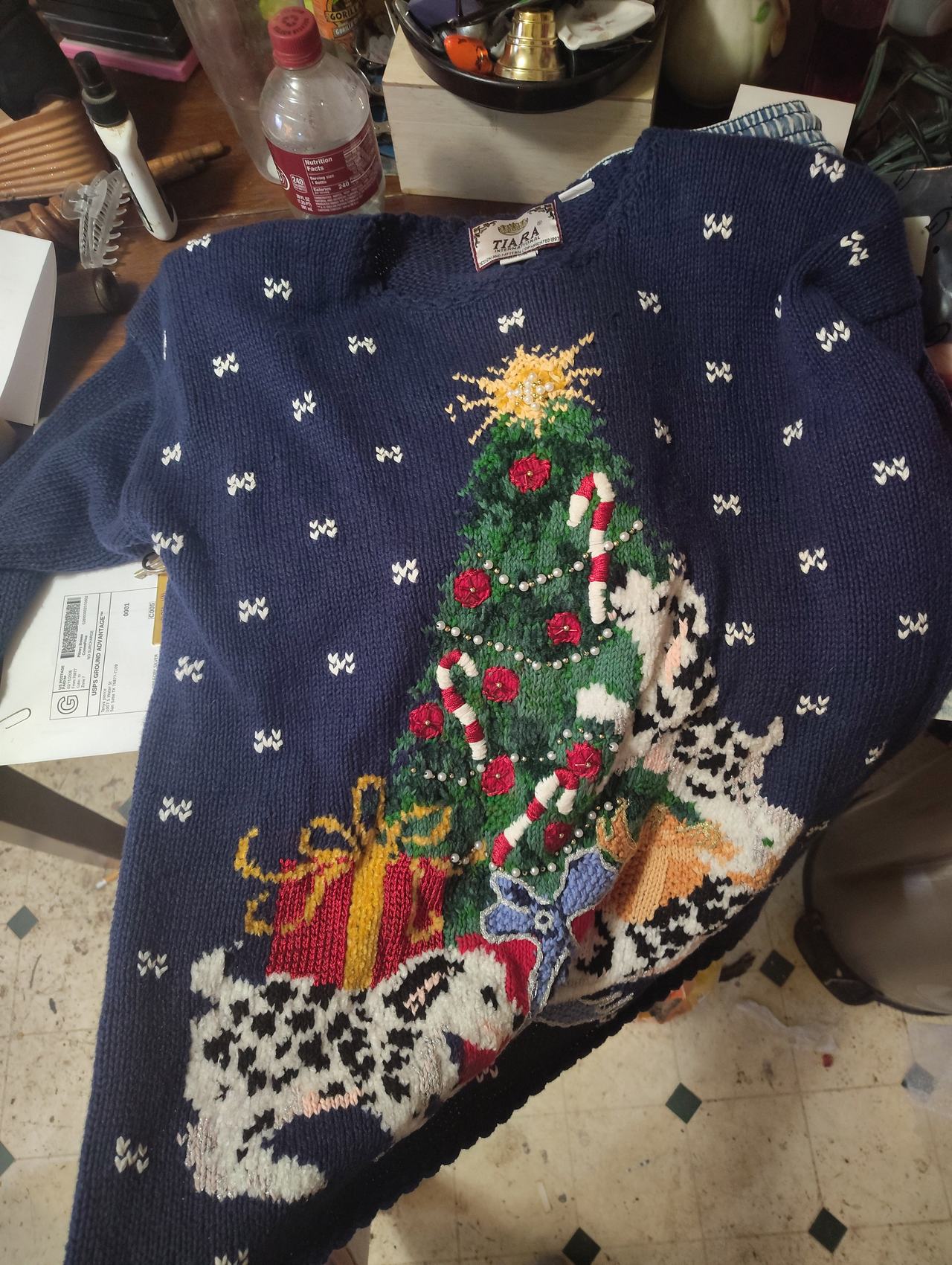 vintage Tiara International Dalmatian Christmas Tree Sweater size large