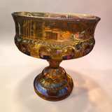 Indiana Glass Kings Crown Amber Carnival Glass Compote - Image 1