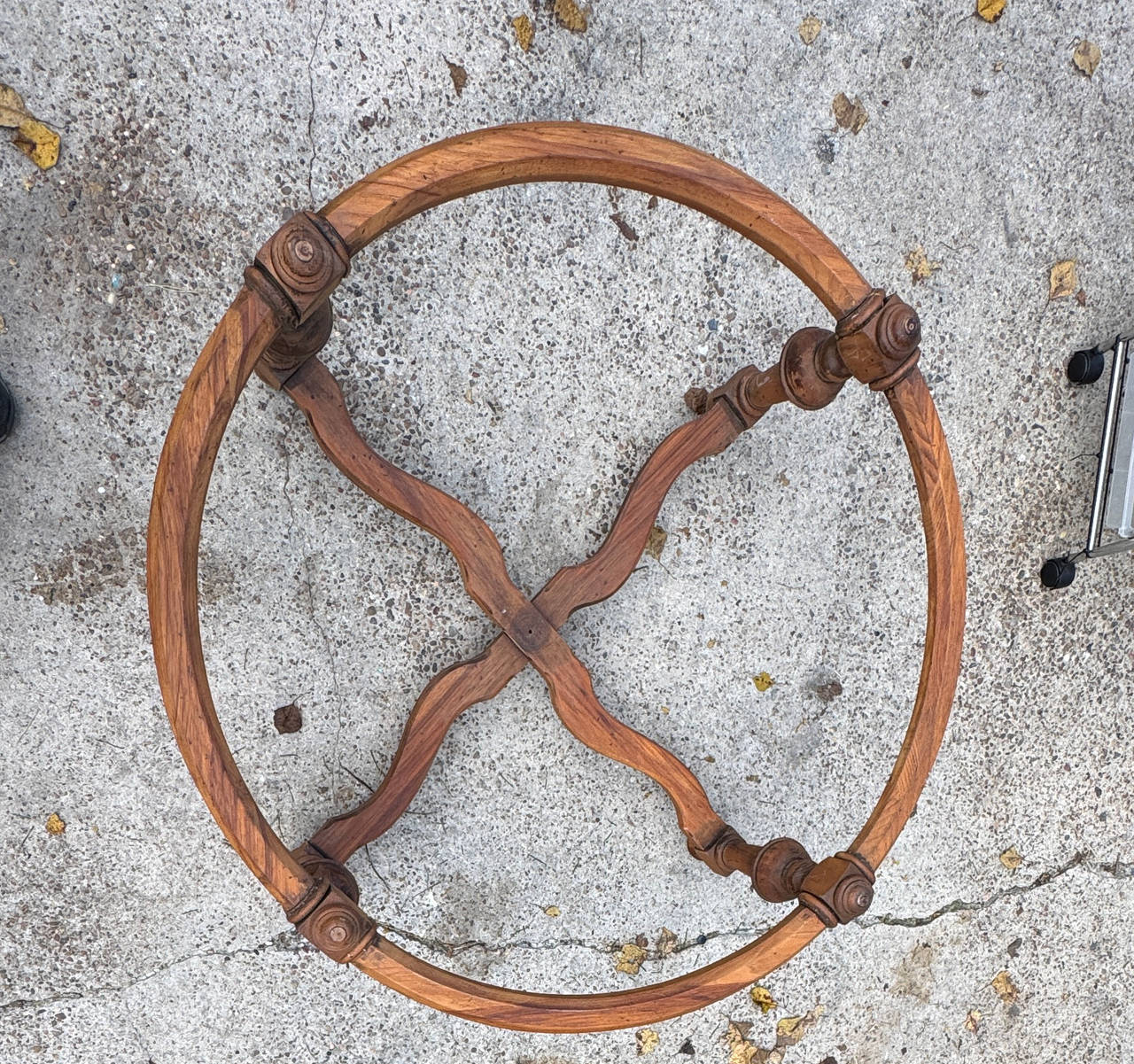 Vintage Round Wood Table Base with Cross-Brace