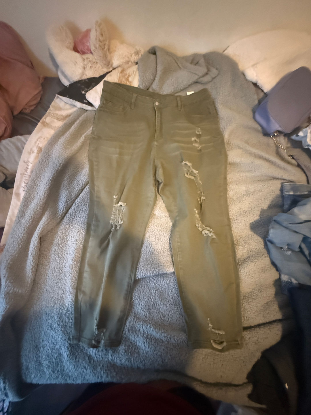 Distressed Olive Skinny Jeans